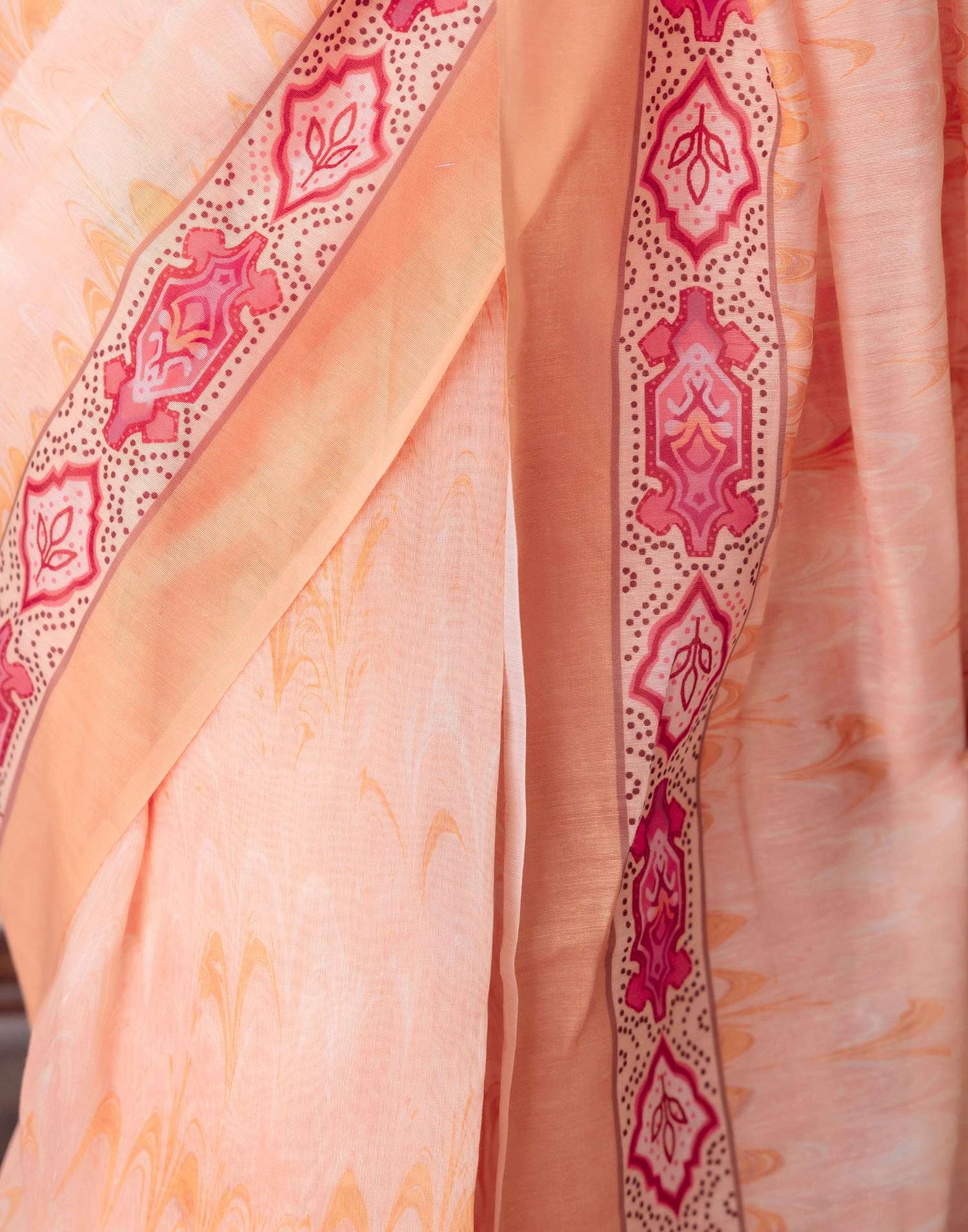Ready To Wear Peach Linen Printed Saree