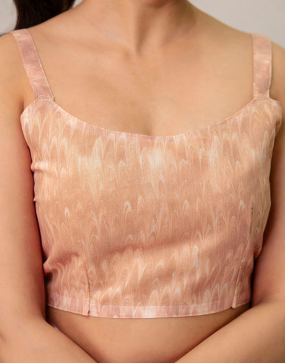 Ready To Wear Peach Linen Printed Saree