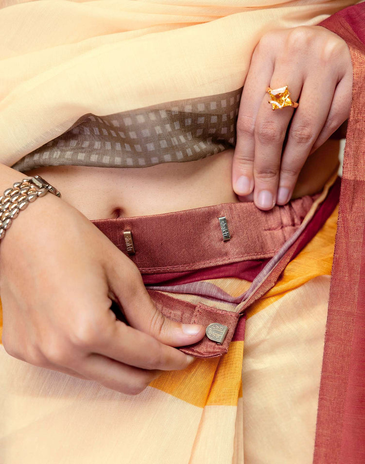 Ready To Wear Light Peach Linen Printed Saree