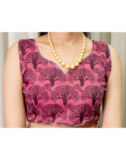 Ready To Wear Pink Linen Printed Saree