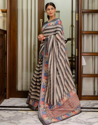 Ready To Wear Beige Cotton Printed Saree