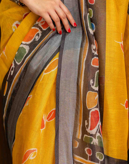 Ready To Wear Yellow Cotton Printed Saree
