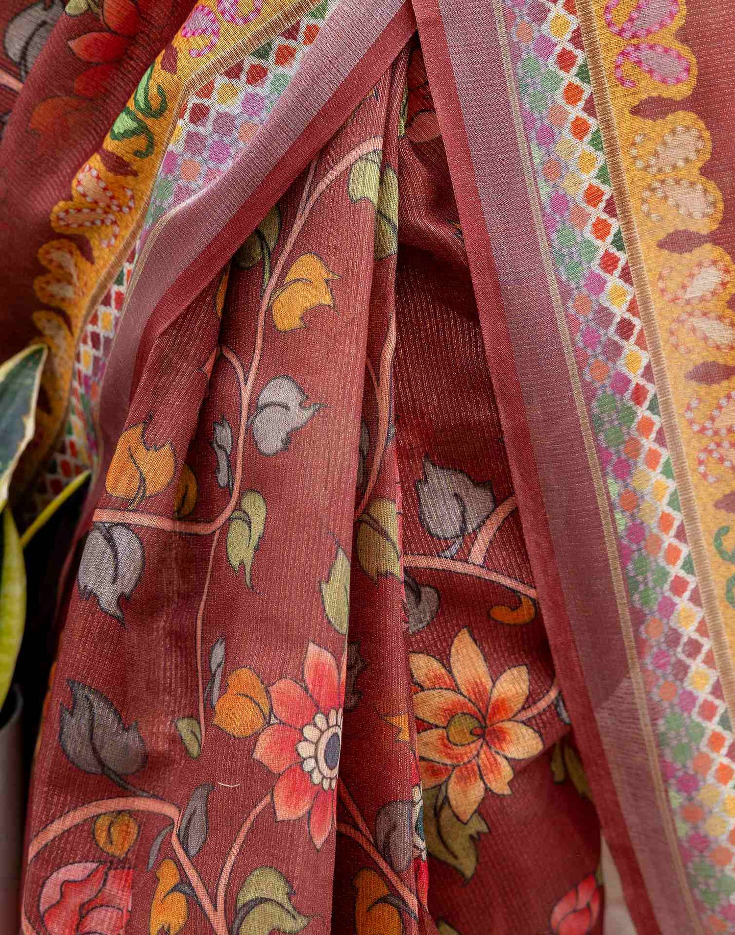 Ready To Wear Maroon Cotton Printed Saree