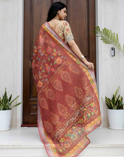 Ready To Wear Maroon Cotton Printed Saree