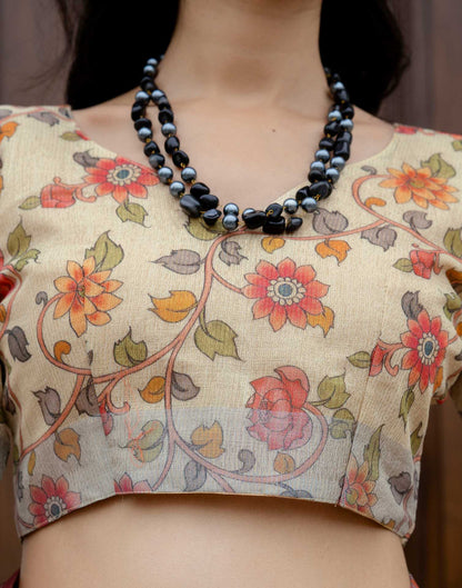 Ready To Wear Maroon Cotton Printed Saree