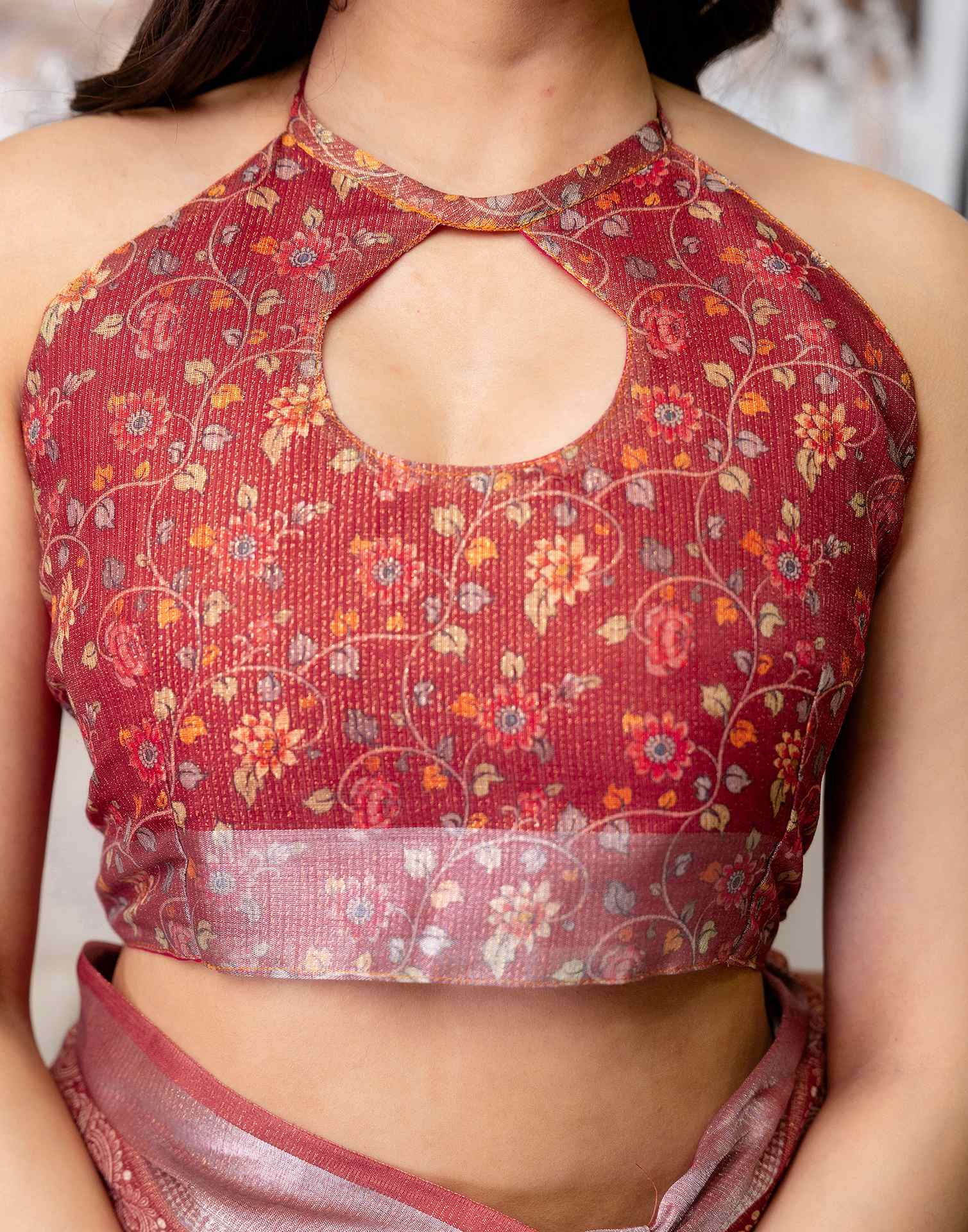 Ready To Wear Dusty Peach Cotton Printed Saree