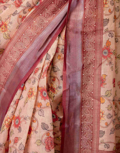 Ready To Wear Dusty Peach Cotton Printed Saree