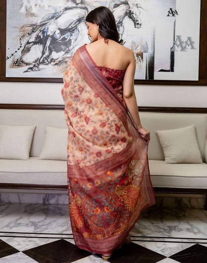 Ready To Wear Dusty Peach Cotton Printed Saree