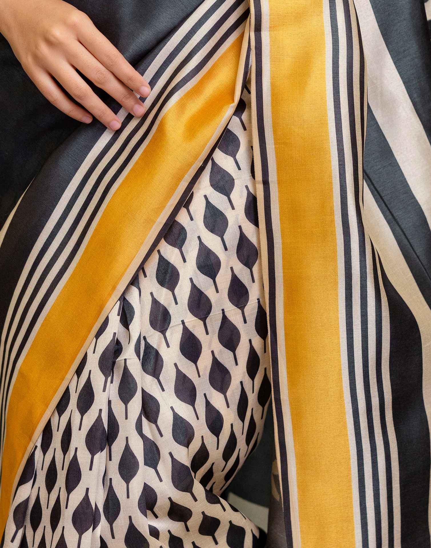 Ready To Wear Beige Silk Printed Saree