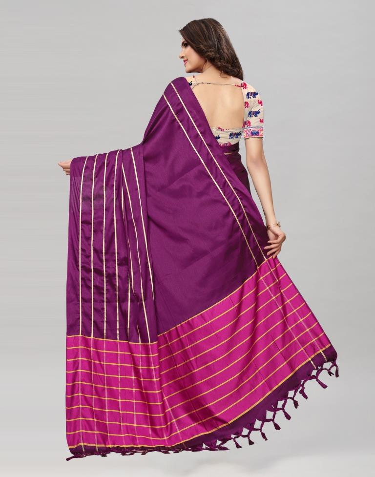Purple Coloured Poly Silk Woven Patta Casual Saree | Sudathi