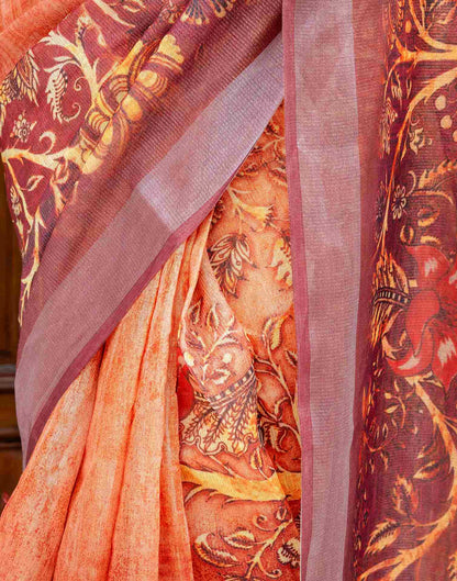 Ready To Wear Orange Silk Printed Saree
