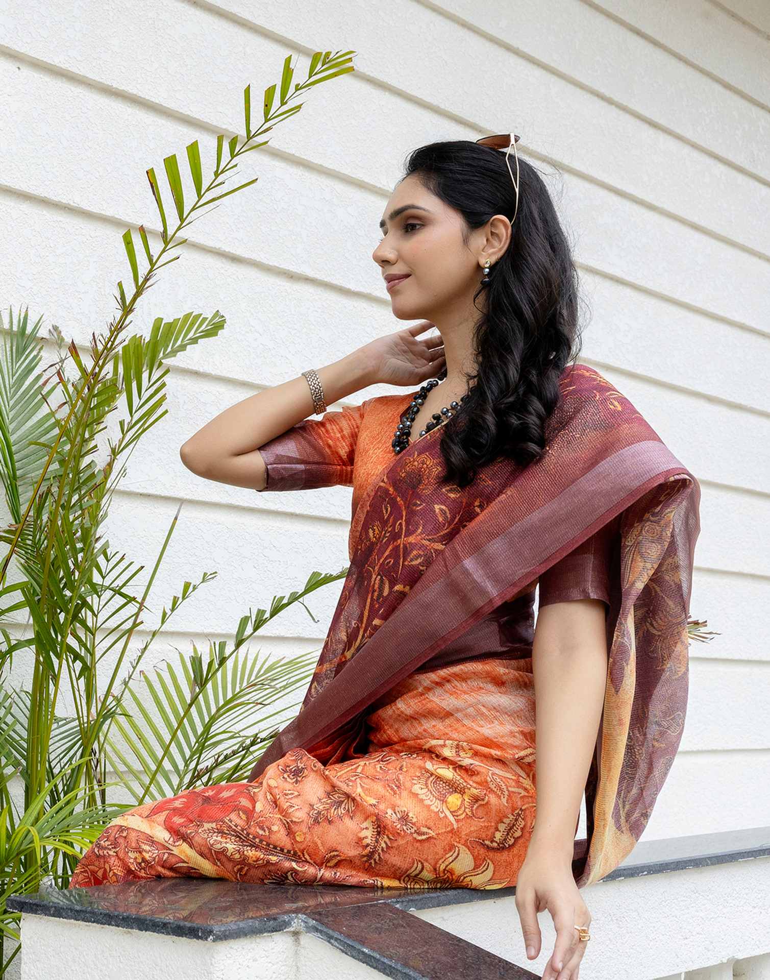Ready To Wear Orange Silk Printed Saree