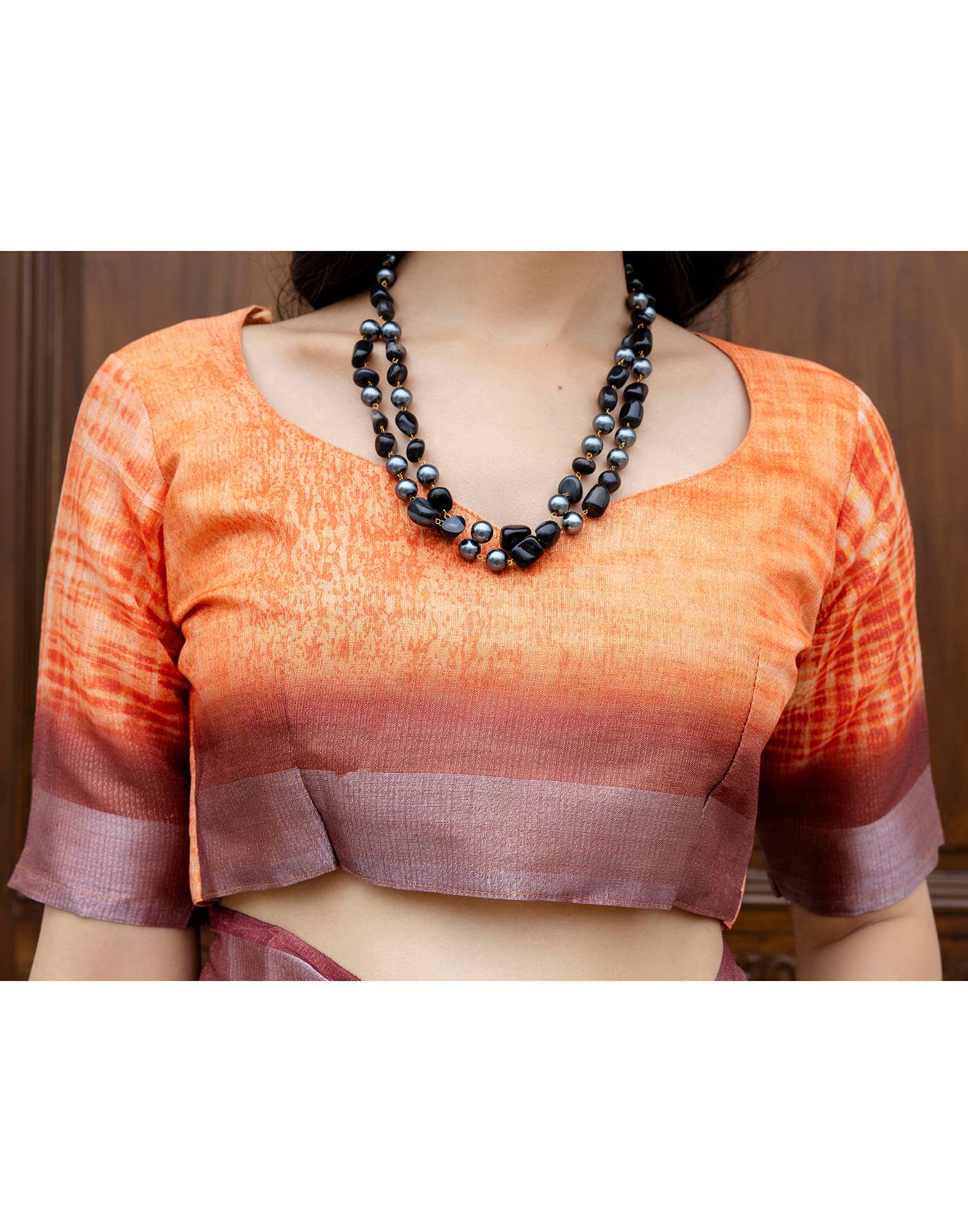 Ready To Wear Orange Silk Printed Saree
