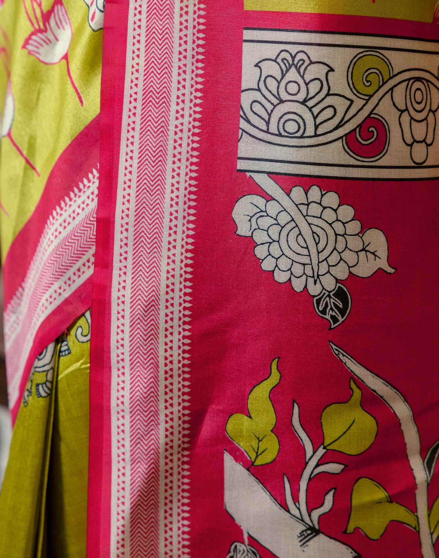 Ready To Wear Lime Green Silk Printed Saree