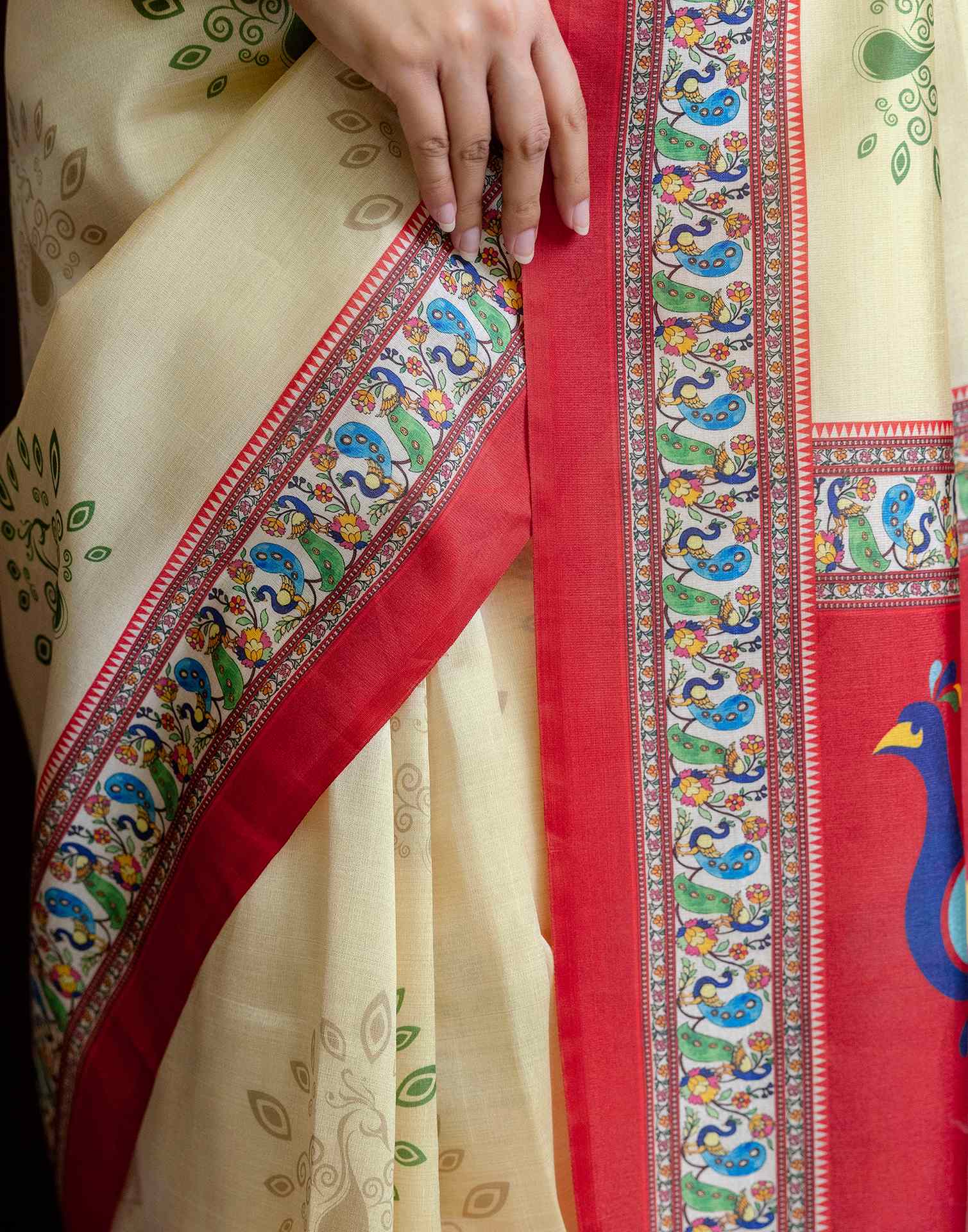 Ready To Wear Beige Silk Printed Saree