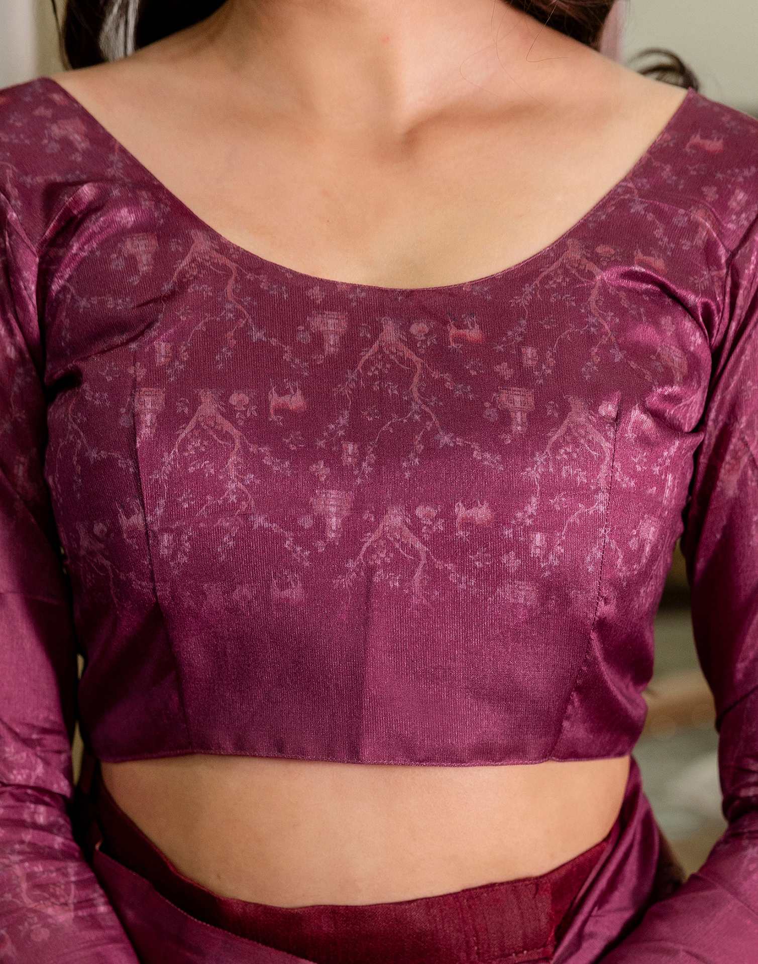 Ready To Wear Dark Beige Silk Printed Saree