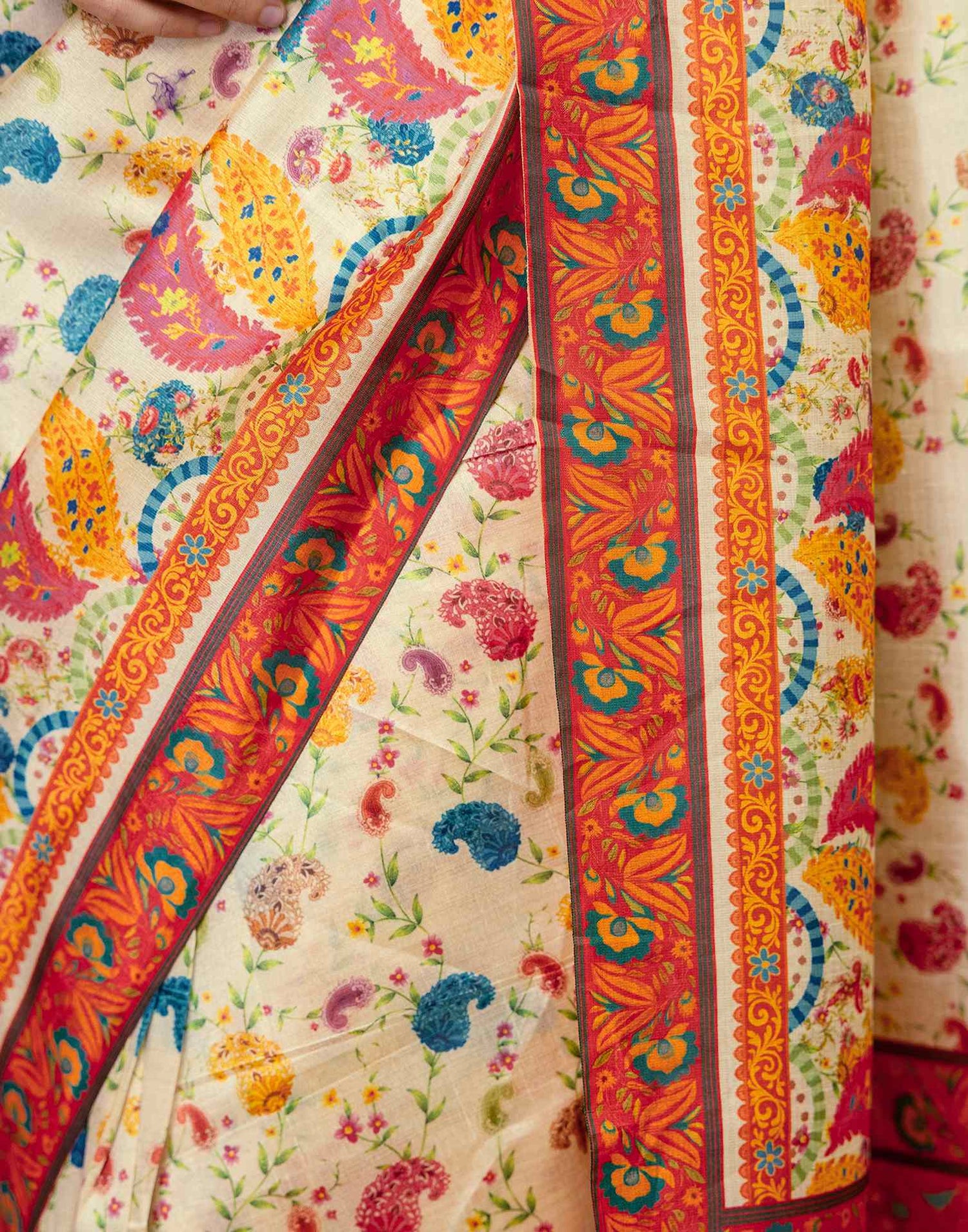 Ready To Wear Beige Silk Printed Saree