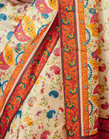 Ready To Wear Beige Silk Printed Saree