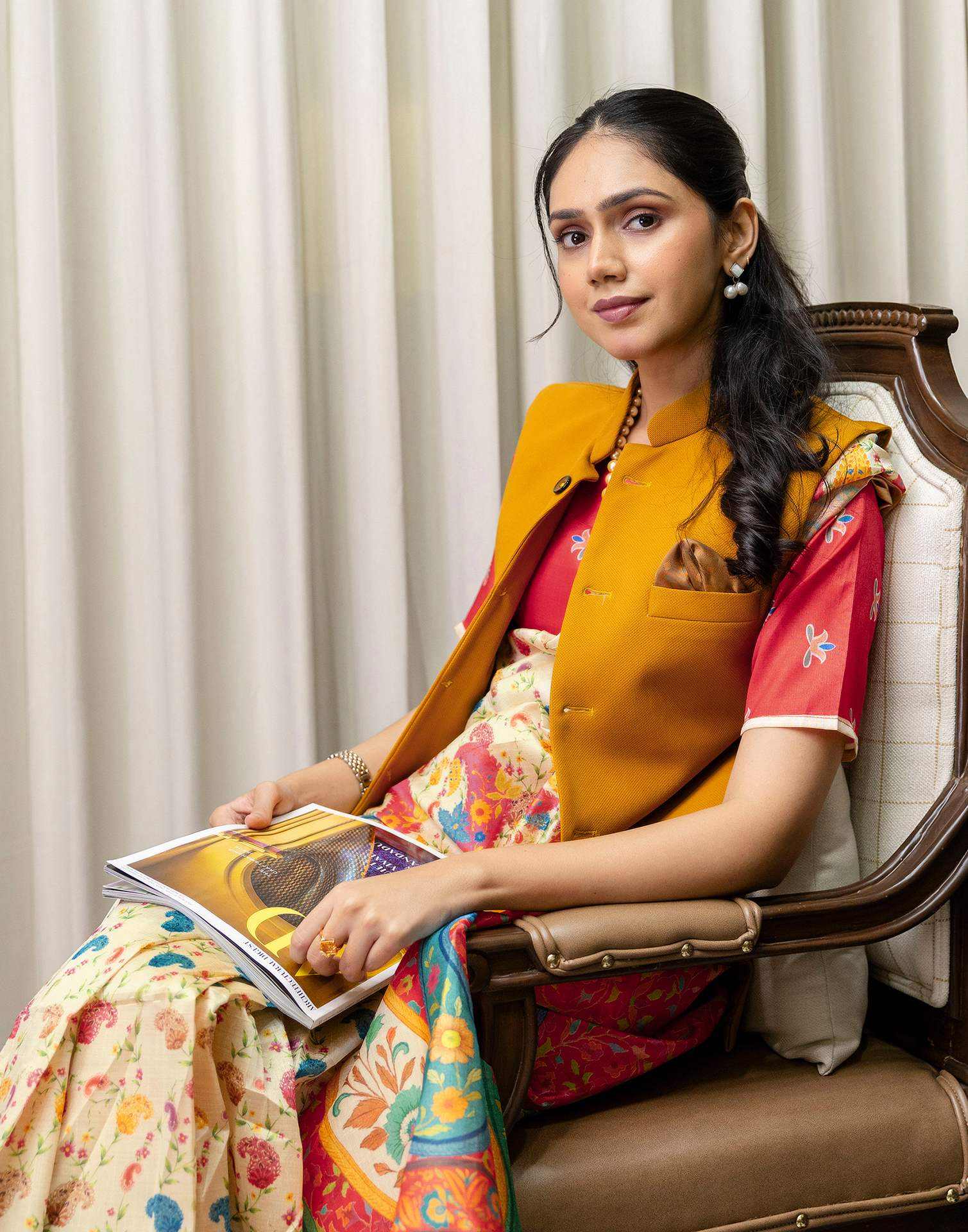 Ready To Wear Beige Silk Printed Saree