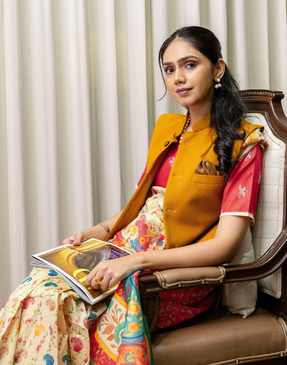 Ready To Wear Beige Silk Printed Saree