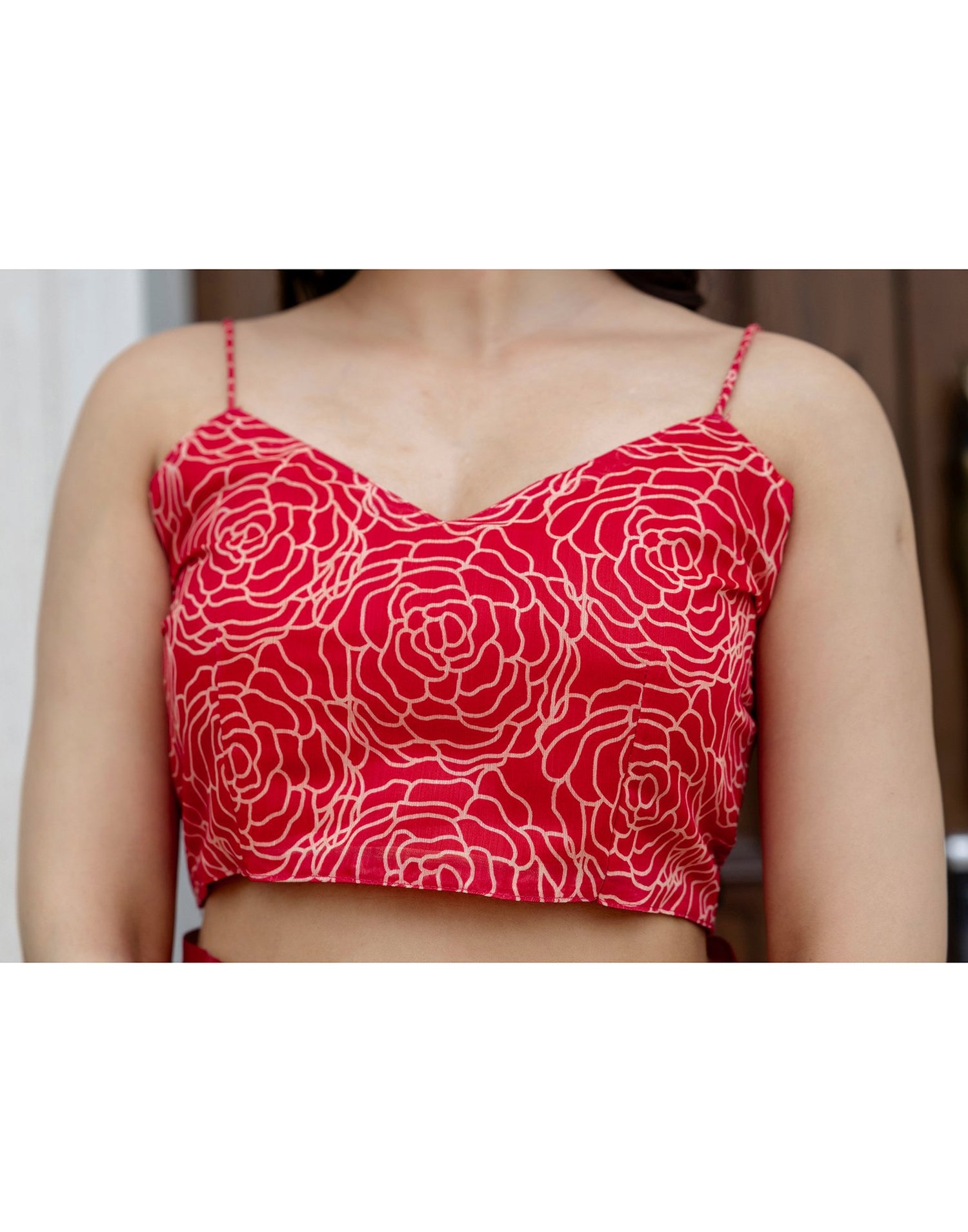 Ready To Wear Red Linen Printed Saree