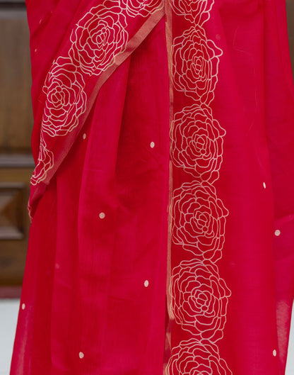 Ready To Wear Red Linen Printed Saree