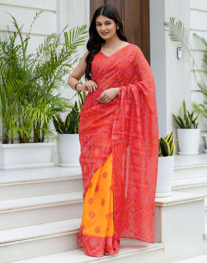 Ready To Wear Red Linen Printed Saree
