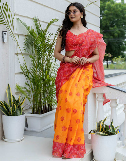 Ready To Wear Red Linen Printed Saree