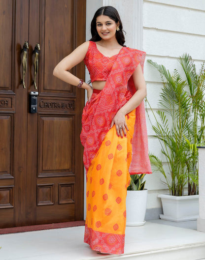 Ready To Wear Red Linen Printed Saree
