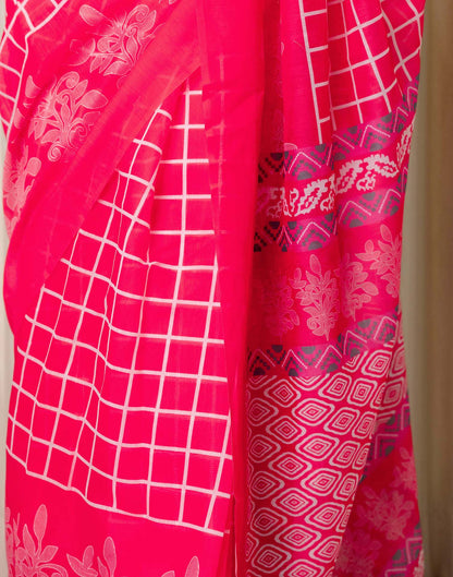 Ready To Wear Coral Pink Linen Printed Saree