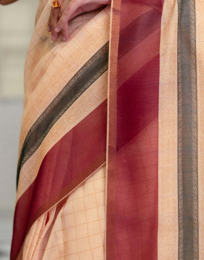 Ready To Wear Light Peach Linen Printed Saree