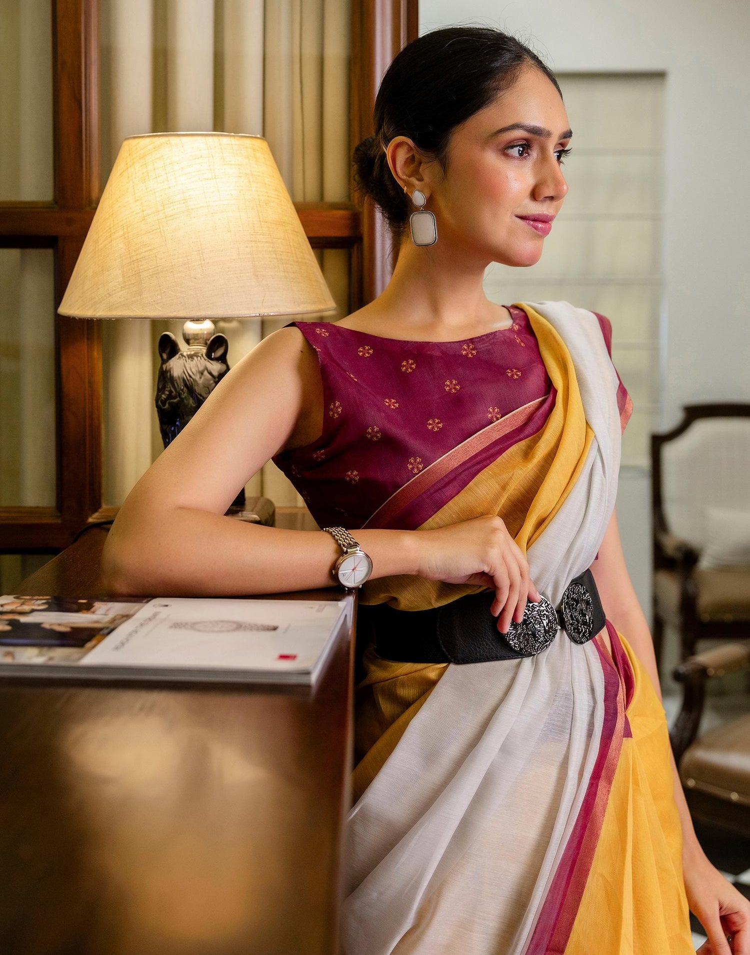 Ready To Wear Yellow Linen Zari Border Saree