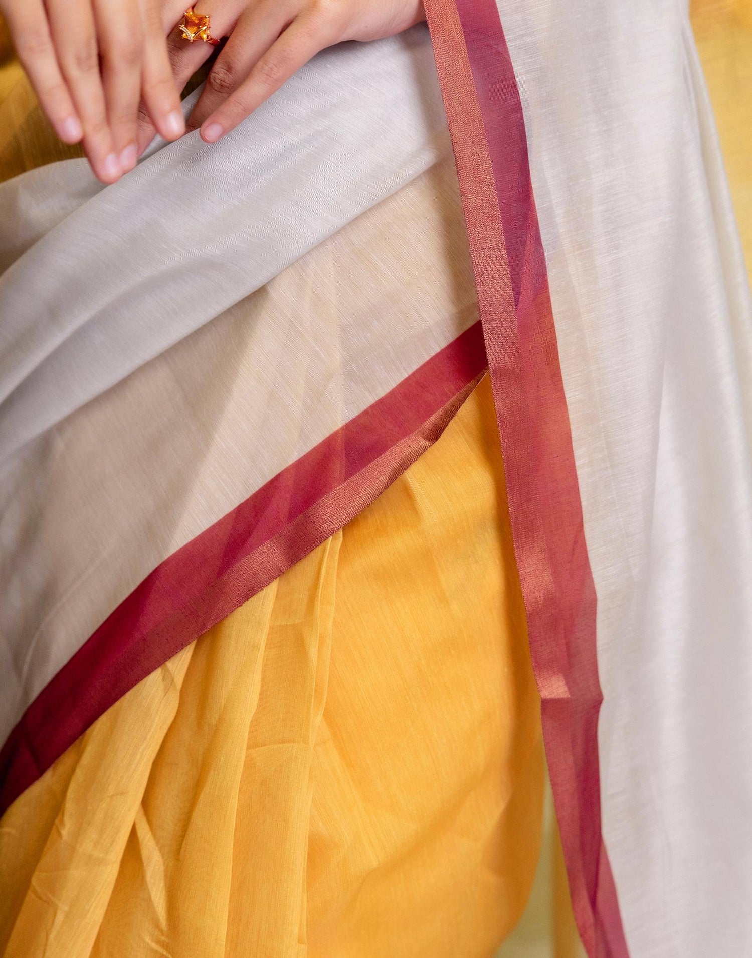 Ready To Wear Yellow Linen Zari Border Saree