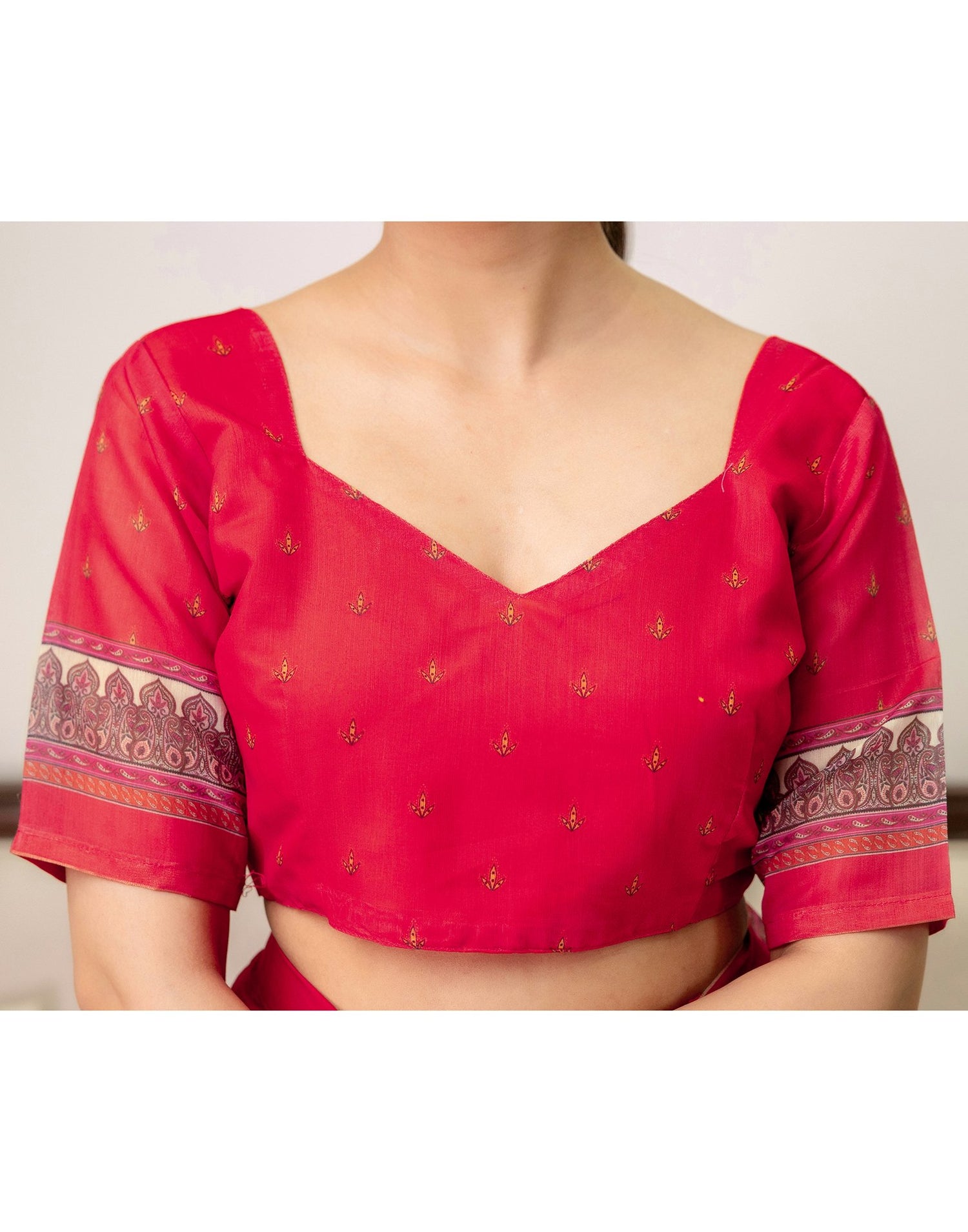 Ready To Wear Cream Linen Printed Saree