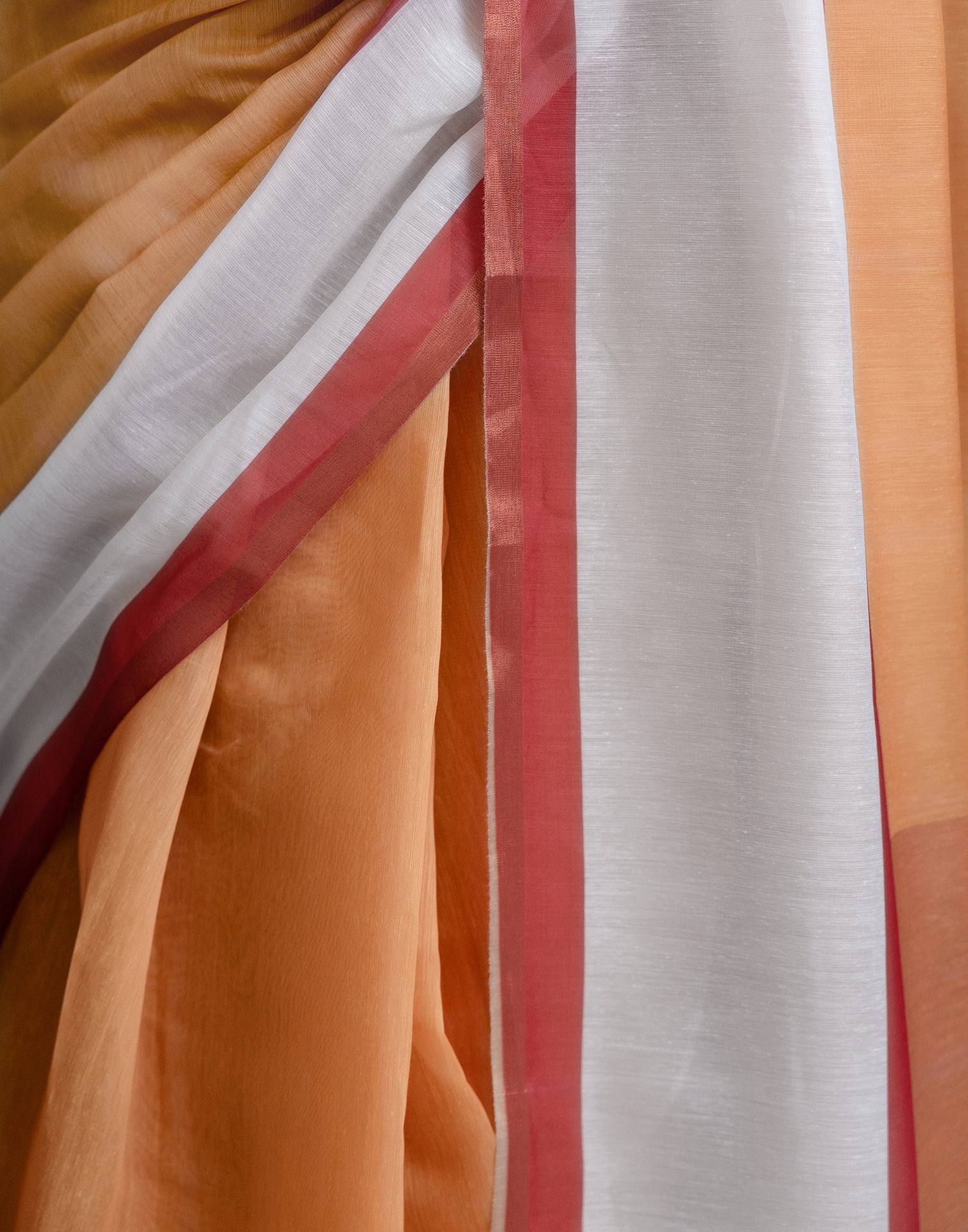 Ready To Wear Light Orange Linen Zari Border Saree