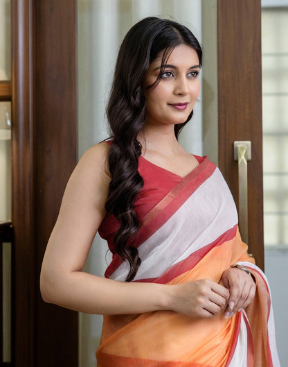 Ready To Wear Light Orange Linen Zari Border Saree