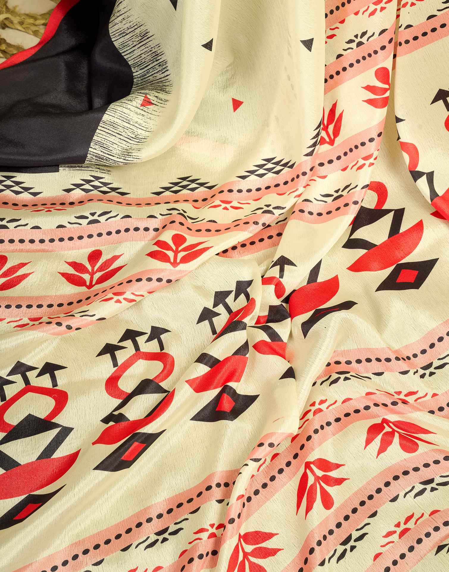 Ready To Wear Beige Chinnon Printed Saree