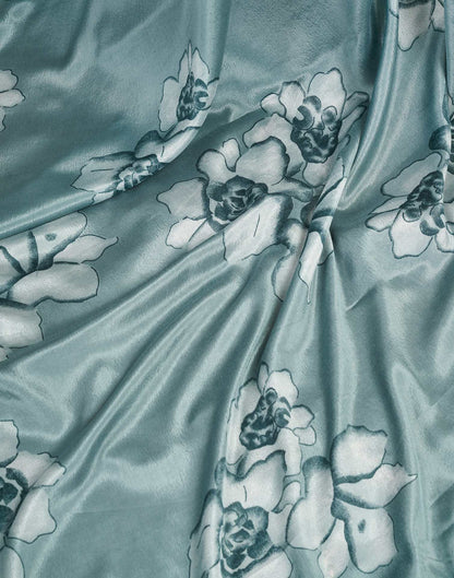 Ready To Wear Dusty Teal Blue Chinnon Floral Printed Saree