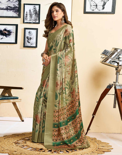 Ready To Wear Khaki Chinnon Printed Saree