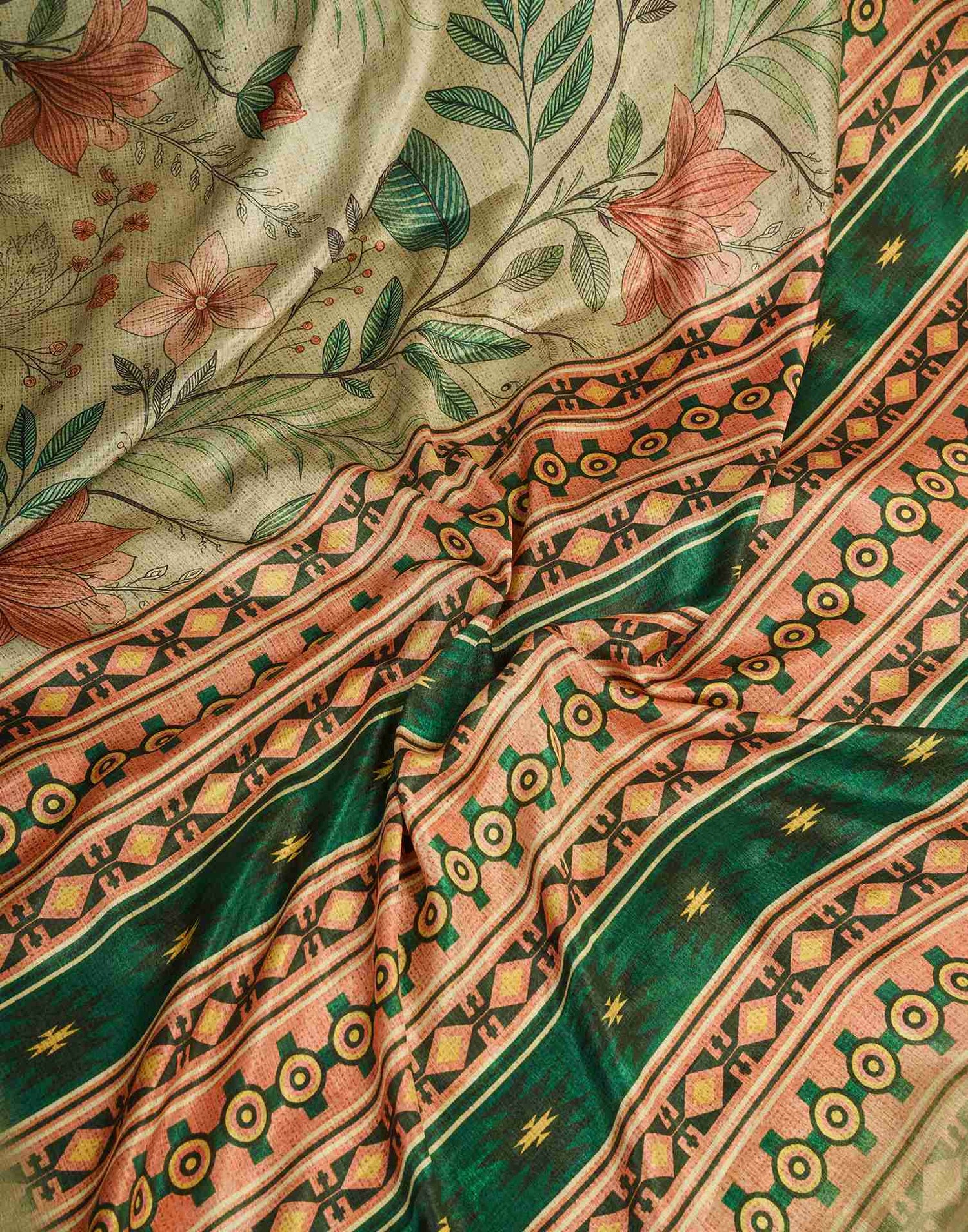 Ready To Wear Khaki Chinnon Printed Saree