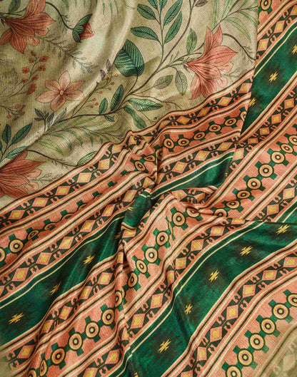 Ready To Wear Khaki Chinnon Printed Saree