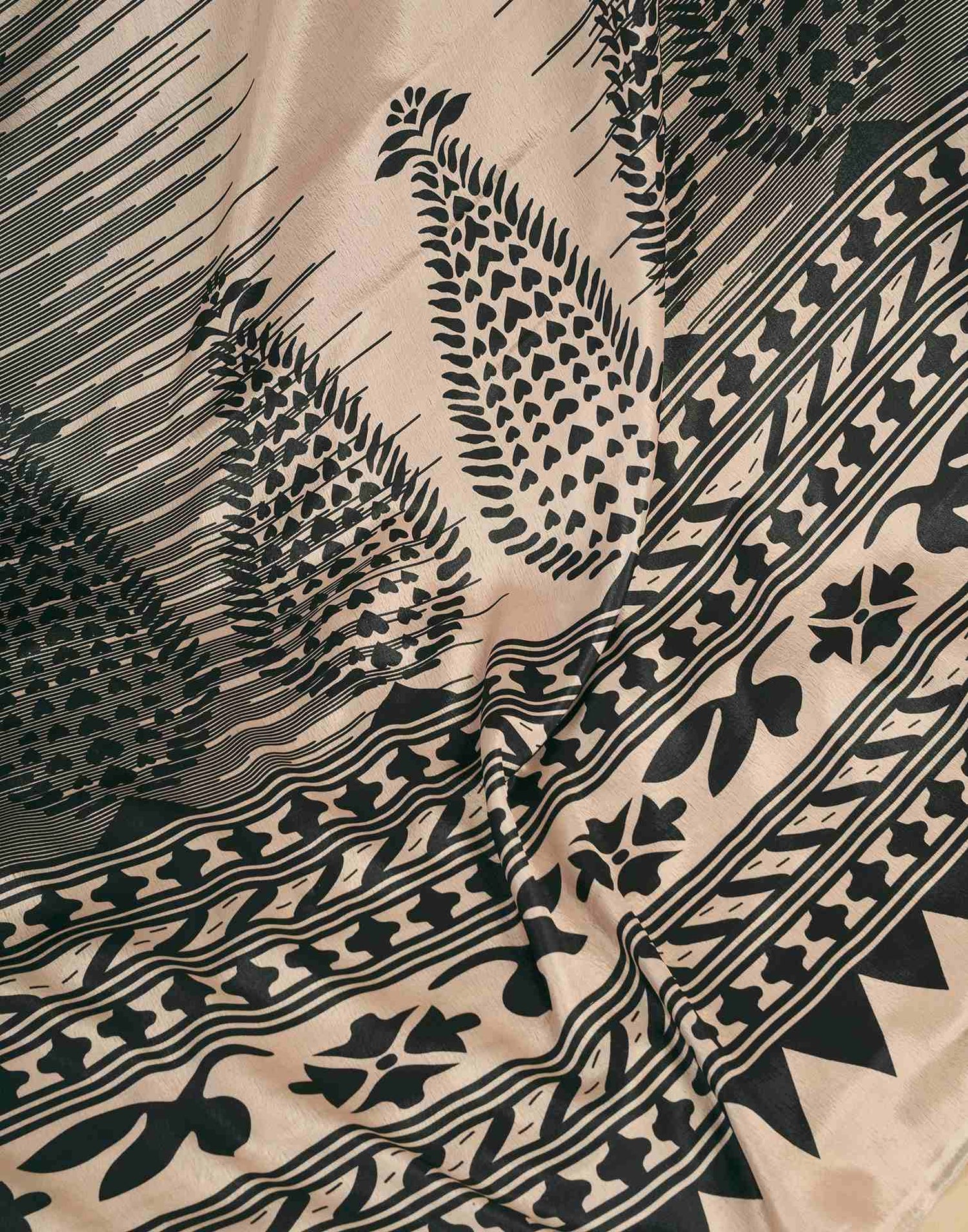 Ready To Wear Light Beige Chinnon Printed Saree