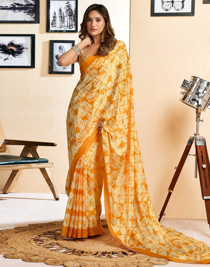 Ready To Wear Yellow Chinnon Printed Saree