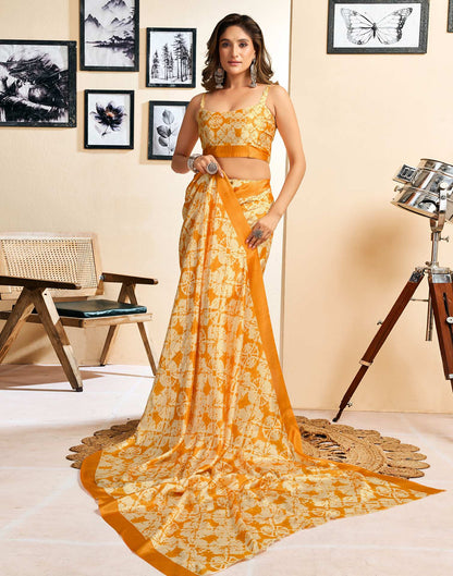 Ready To Wear Yellow Chinnon Printed Saree