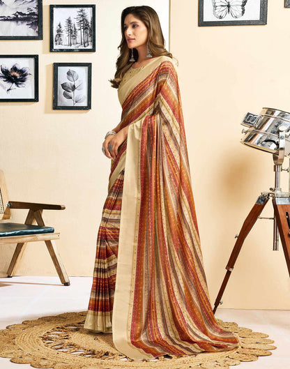 Ready To Wear Beige Chinnon Printed Saree