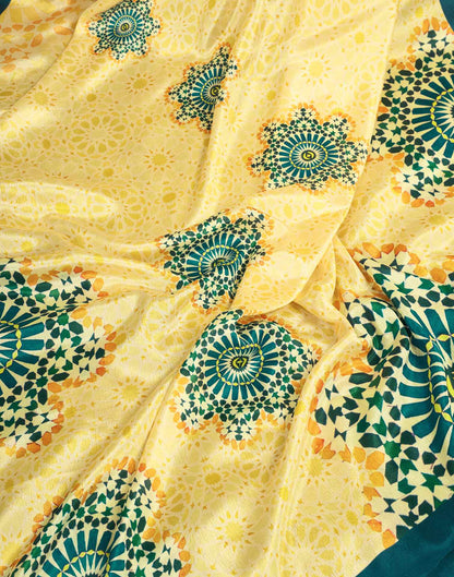Ready To Wear Light Yellow Chinnon Printed Saree
