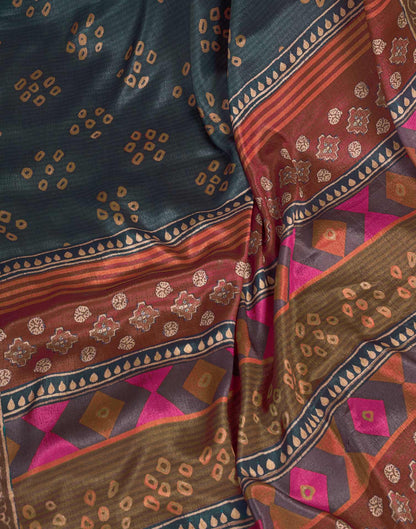 Ready To Wear Dusty Teal Blue Chinnon Printed Saree