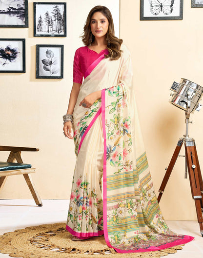 Ready To Wear Off White Chinnon Floral Printed Saree