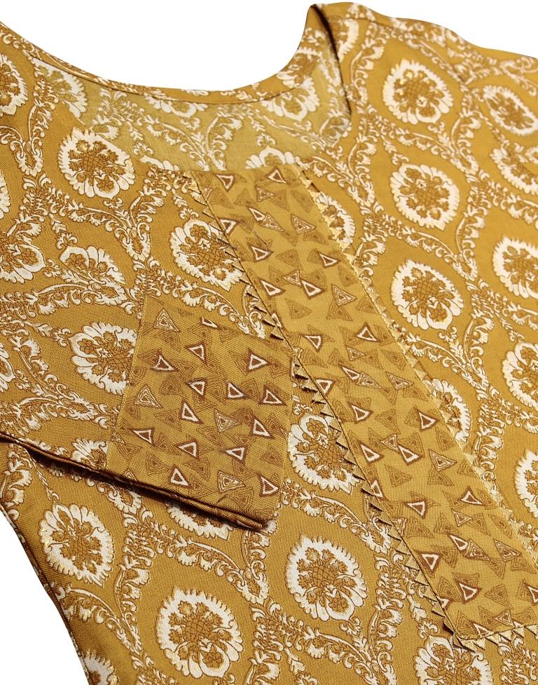 Mustard Printed Kurta With Pant And Dupatta