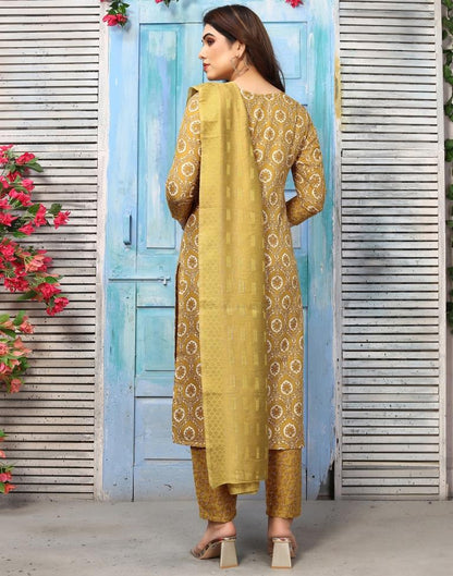 Mustard Printed Kurta With Pant And Dupatta